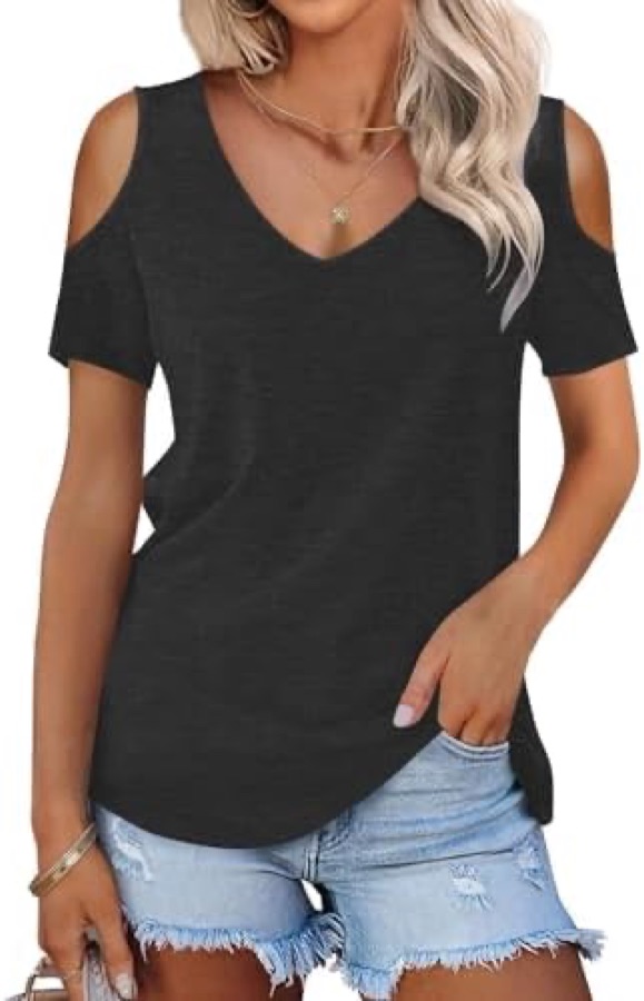 WNEEDU Schulterfreies V-Shirt für Damen